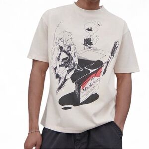 Bibisama tablet & smoke Graphic Cream T-Shirt streetwear anime Japanese